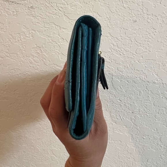 Vintage Coach pleated Teal Leather trifold Wallet - Picture 4 of 10